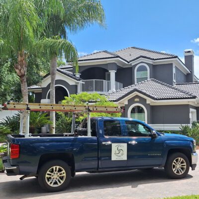 Three C's Roofing truck by new tile roof Flagler Beach